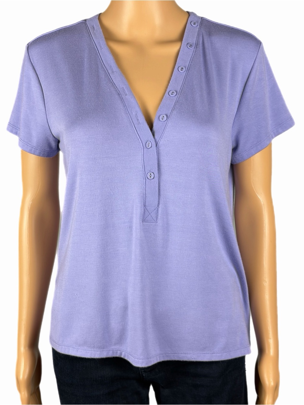 JOHNNY WAS/CALME Modal Jersey Button Neck Tee in Persian Violet Small